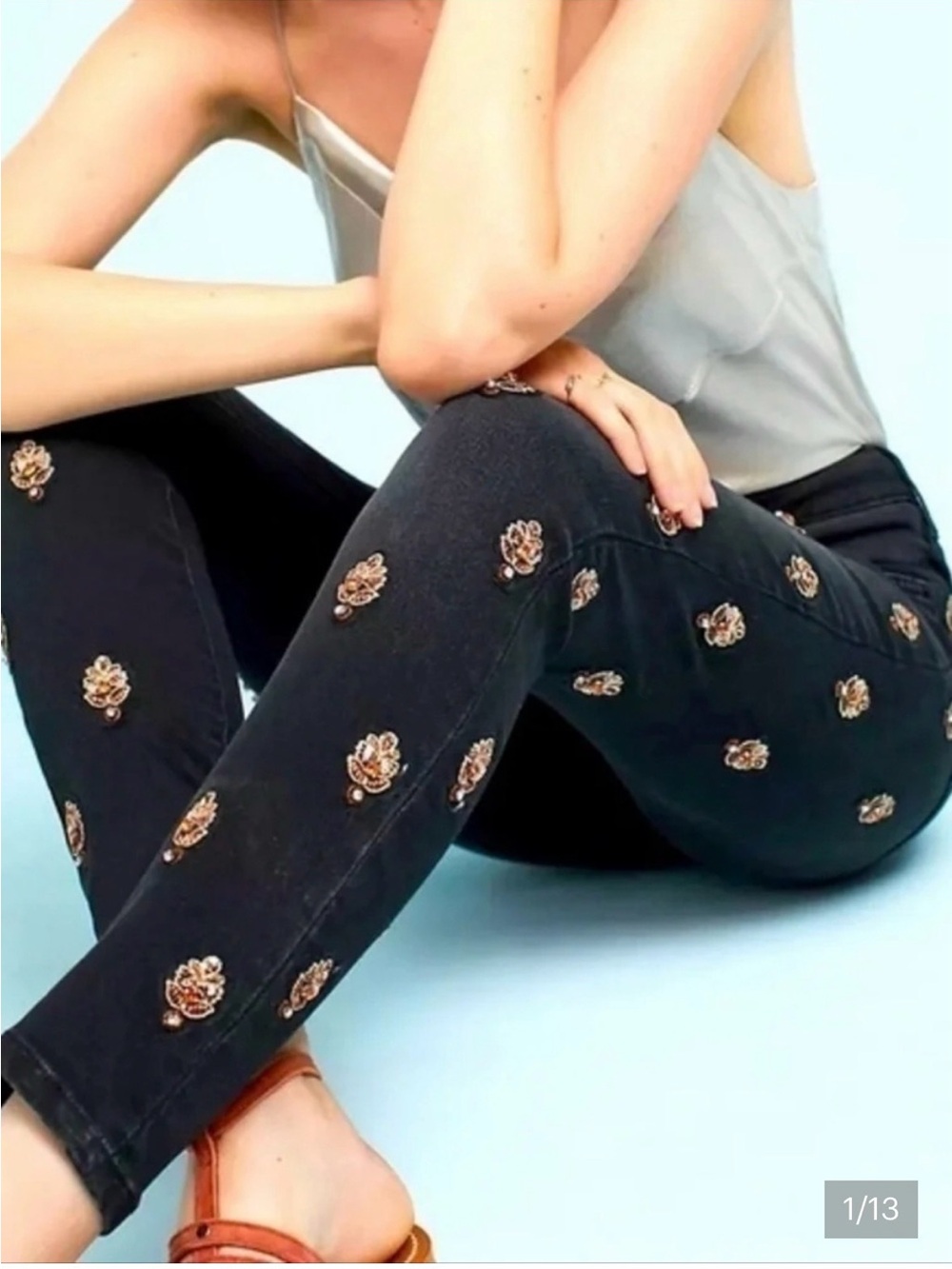 Pilcro and the Letterpress Embellished Black Skinny Jeans